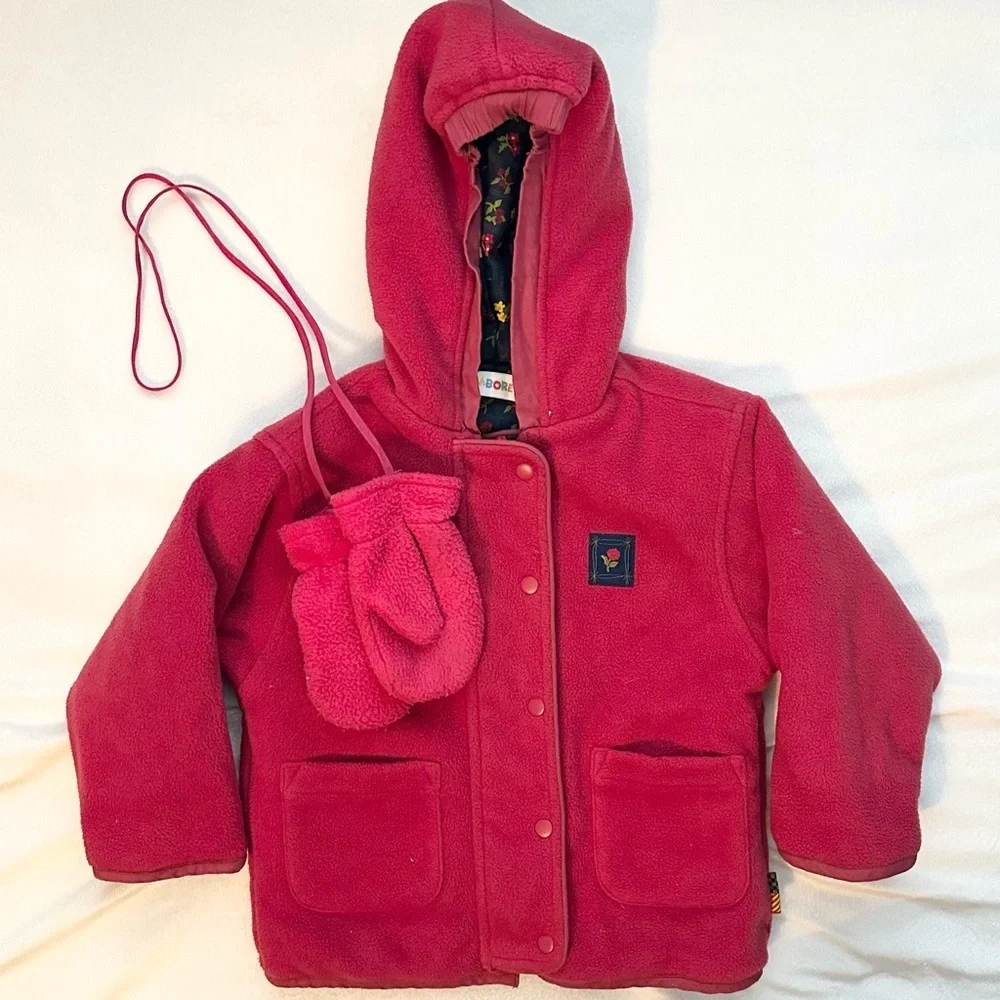 Vintage Gymboree 1998 Rainbow Tag Reversible Floral Blue/Pink Coat &Mittens 2-3T
